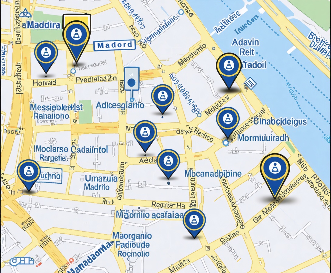 Mapa de Madrid con ubicaciones marcadas