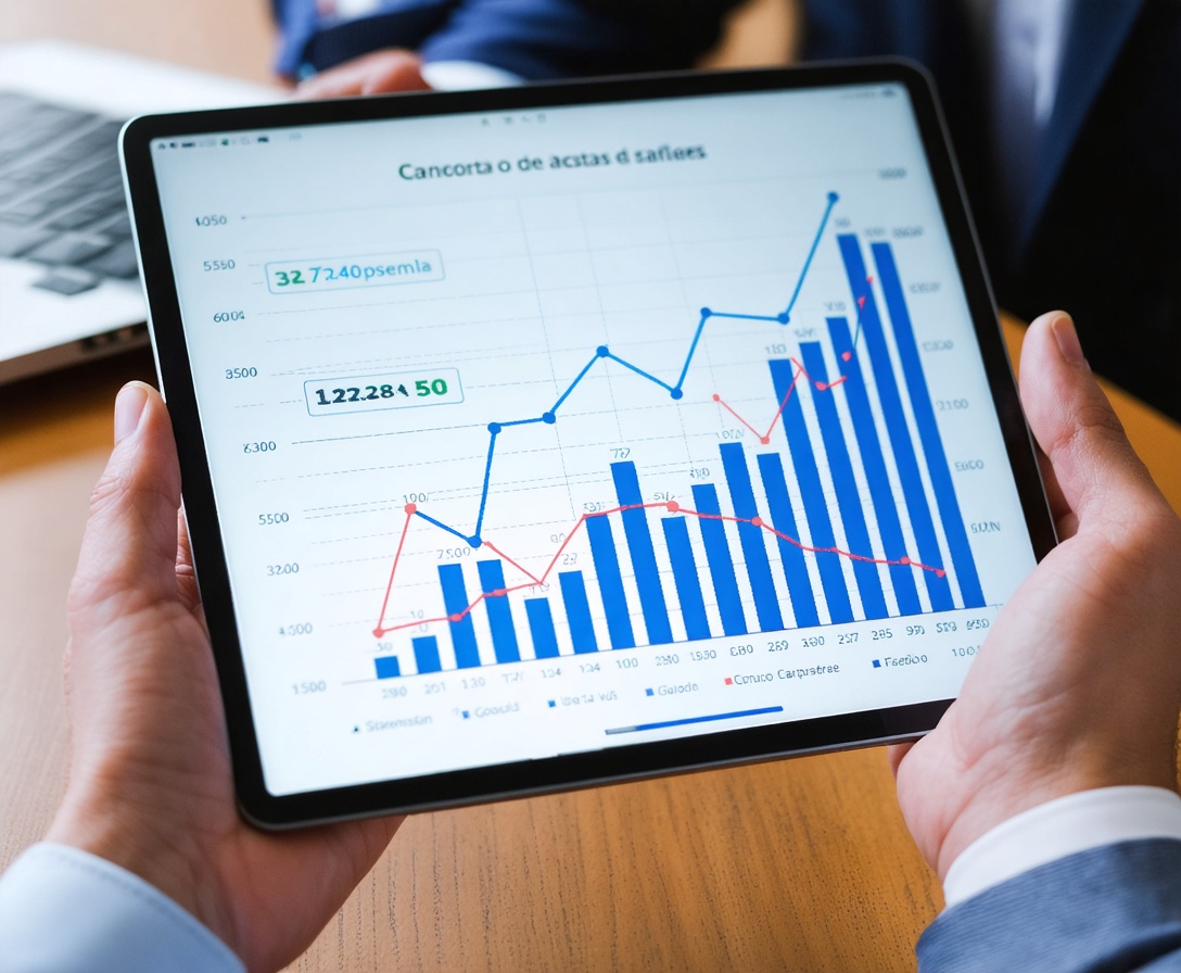 Tabla con gráfico de crecimiento sobre una tablet